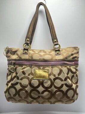 Coach Poppy Op Art Glam Large Tote with Purple trim Turquoise lining Y2K COA
